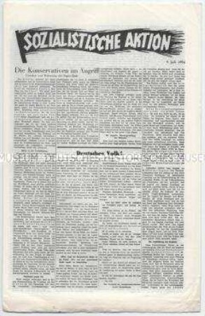 Sozialdemokratisches Exil-Blatt "Sozialistische Aktion" u.a. über die Röhm-Affäre und über den Konflikt der Nazis mit den Konservativen (Papen-Rede)