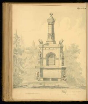 Gefallenendenkmal für den Kreis Neiße Monatskonkurrenz September 1875: Aufriss Vorderansicht; Maßstabsleiste