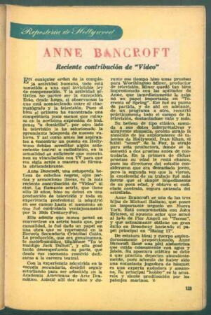 Anne Bancroft - reciente contribución de "Video" : Repostería de Hollywood