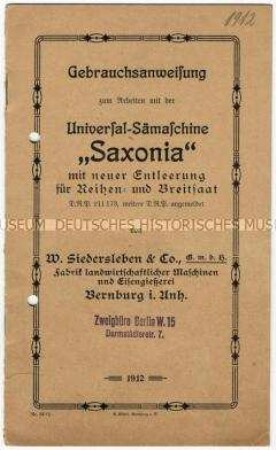Bedienungsanleitung über die Universal-Sämaschine "Saxonia"