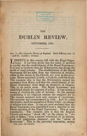 Dublin review : a quarterly and critical journal. 1856,2 = Vol. 41
