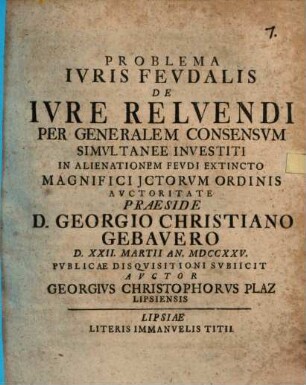 Problema iuris feudalis de iure reluendi per generalem consensum simultanee investiti in alienationem feudi extincto