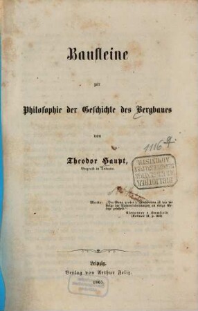 Bausteine zur Philosophie der Geschichte des Bergbaues, 1