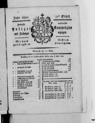 11tes Stück, Ausgabe vom 12. März 1800