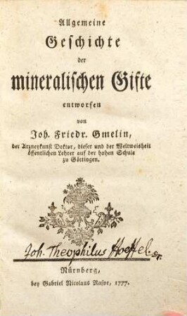 Allgemeine Geschichte der mineralischen Gifte