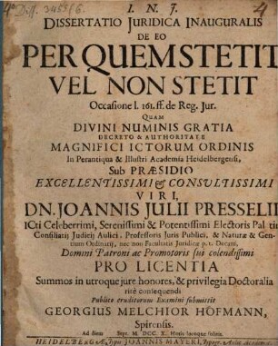 Diss. iur. inaug. de eo, per quem stetit vel non stetit