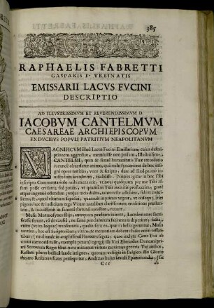 Ad Illustrissimum Et Reverendissimum D. Iacobum Cantelmum Caesareae Archiepiscopum [...]