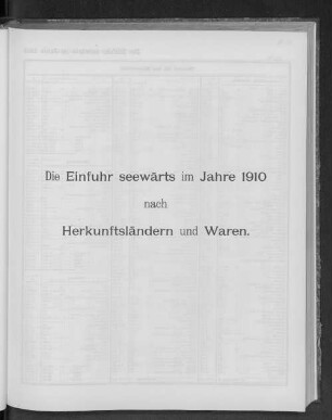 Die Einfuhr seewärts im Jahre 1910nach Herkunftsländern und Waren.