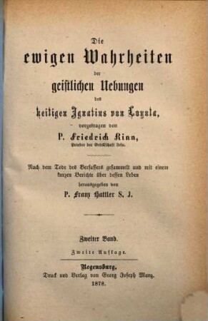 Die ewigen Wahrheiten der geistlichen Uebungen des heiligen Ignatius von Loyola, 2