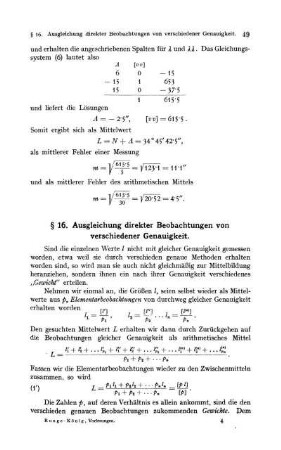 § 16. Ausgleichung direkter Beobachtungen von verschiedener Genauigkeit.