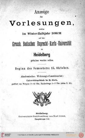 Wintersemester 1890/1891