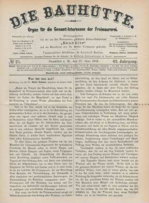 No 25. Frankfurt a. M., den 21. Juni 1919. 62. Jahrgang.