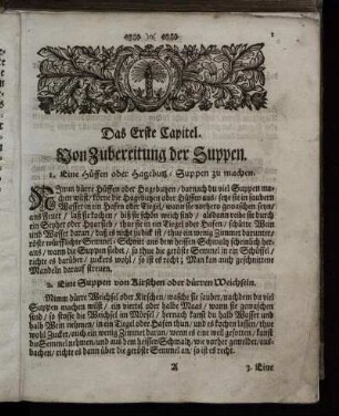 Das Erste Capitel. Von Zubereitung der Suppen.