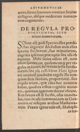 De Regula Proportionum, Sive trium numerorum.