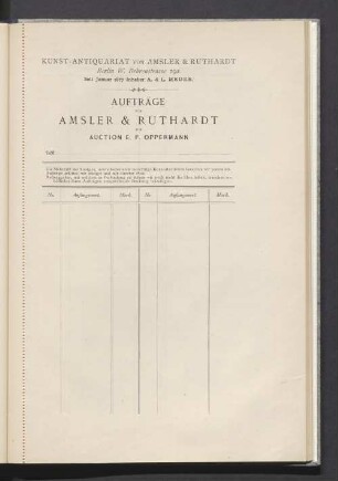 Aufträge Amsler & Ruthardt zur Auction E. F. Oppermann