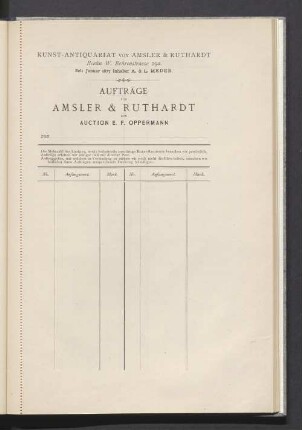 Aufträge Amsler & Ruthardt zur Auction E. F. Oppermann