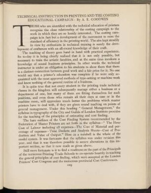 Technical instruction in printing and the costing educational campaign