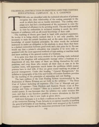 Technical instruction in printing and the costing educational campaign
