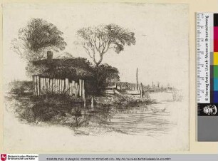 [Flusslandschaft mit Hütte]