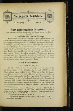 Über psychophysische Periodizität : eine historisch-kritische Betrachtung ; (Schluß)