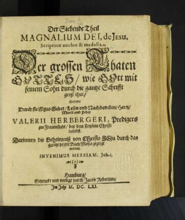 7: Magnalia Dei de Jesu, Scripturae nucleo & medulla