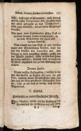 V. Capitel. Composition unterschiedlicher Firnisse.