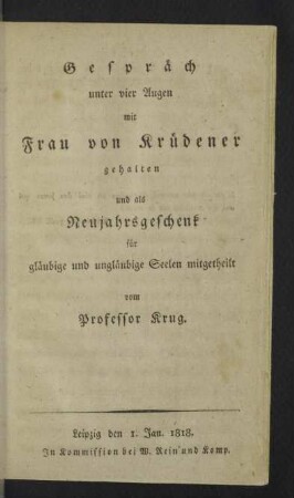 Gespräch unter vier Augen mit Frau von Krüdener