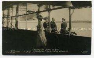Wilhelm II. empfängt den Zaren an Bord seiner Yacht