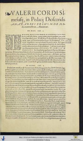 Valerii Cordi Annotationes In Dioscoridis Lib. I.