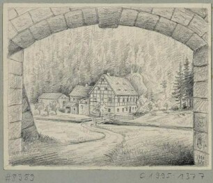 Die Buttermilchmühle im Sebnitztal an der Einmündung des Schwarzbaches nördlich von Altendorf in der Sächsischen Schweiz, Vorlage für die Bergblumen, illustrierte Heimatkundeblätter des Gebirgsvereins Sächsische Schweiz