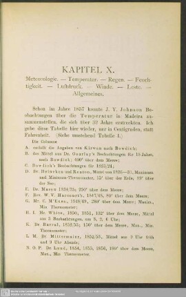 Kapitel X. Meteorologie. – Temperatur. – Regen. – Feuchtigkeit. Luftdruck. – Winde. – Leste. - Allgemeines