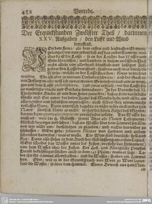 Der Erquickstunden Zwölffter Theil/ darinnen XXV. Aufgaben/ den Lufft und Wind betreffend.