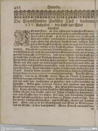 Der Erquickstunden Zwölffter Theil/ darinnen XXV. Aufgaben/ den Lufft und Wind betreffend.