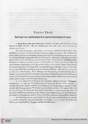 Vierter Theil: Beiträge zur pathologischen Entwicklungsgeschichte