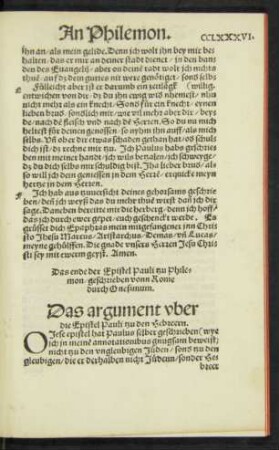 Das argument uber die Epistel Pauli tzu den Hebreern.