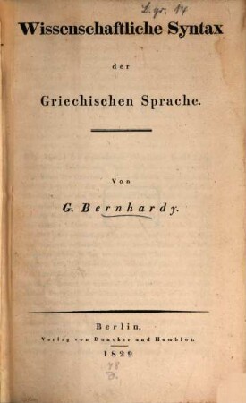 Wissenschaftliche Syntax der Griechischen Sprache