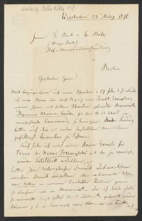 Brief an Musikverlag Ed. Bote und G. Bock (Berlin) : 23.03.1876