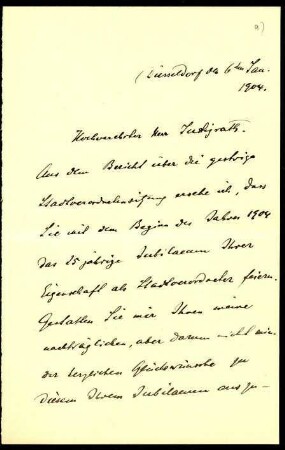 5-10-2-8.0000: Buths, Julius, städt. Musikdirektor in Düsseldorf; diverse Schreiben ff.: Glückwunsch zum 35. j. Jubiläum als Stadtverordneter