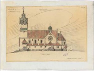 Kirche und Pfarrhaus, Miechowitz: Seitenansicht (Variante) 1:200 (Blatt 7)
