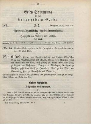 7. Gerichtskostengesetz für die Herzogthümer Sachsen-Coburg-Gotha, vom 28. Mai 1894