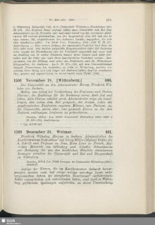460. 1591, November 18. [Wittenberg]