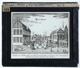 Bremen, Rathaus,Bremen, Roland,Merian (Matthäus d.Ä.), Markt in Bremen (Druck)