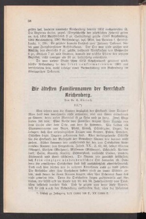 Die ältesten Familiennamen der Herrschaft Reichenberg