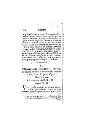 Observationum Criticarum et philolog. in Silium Italicum Specimen III