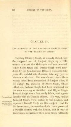 Chapter IV. The accession of the Maharajah Dhuleep Singh to the throne of Lahore