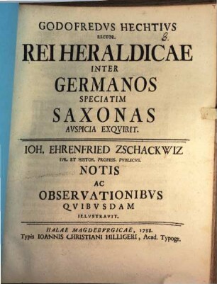 Rei heraldicae inter Germanos, speciatim Saxonas auspicia exquirit