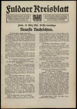 Erste Ausgabe vom Freitag, den 12. März 1915.
