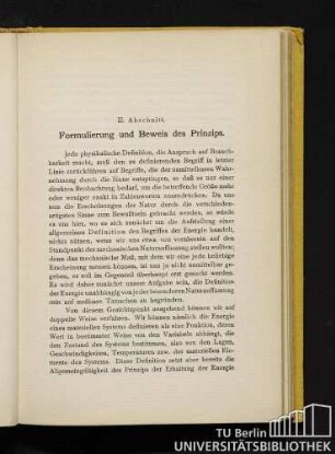 II. Abschnitt. Formulierung und Beweis des Prinzips.