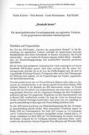 "Deutsch heute" : ein sprachgebietsweites Forschungsprojekt zur regionalen Variation in der gesprochenen deutschen Standardsprache
