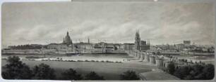 Ansicht von Dresden, Blick von der rechten Elbseite über die alte Augustusbrücke auf die Altstadt